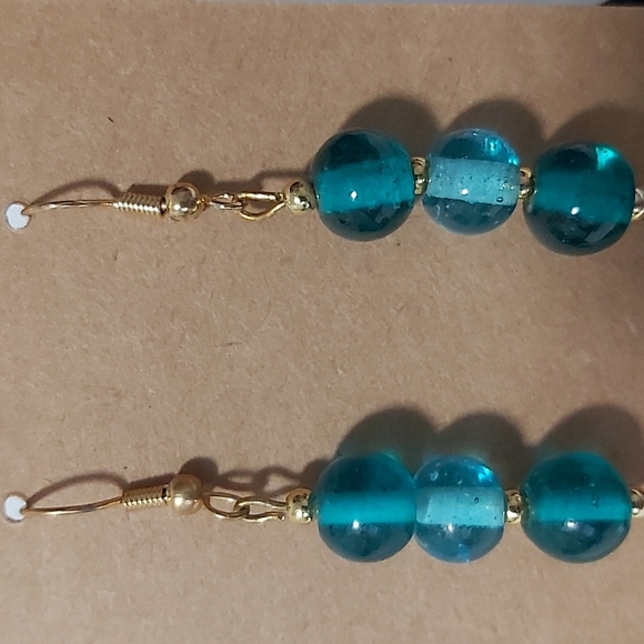 Blue strand three beaded earring. Measurement see last photos. - Picture 2 of 3